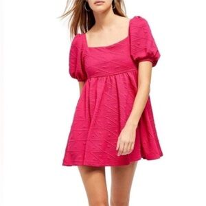 NWOT Free People Violet Mini Dress Bow Back Hot Pink Size Large
